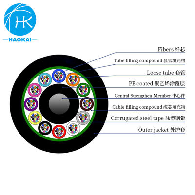 Waterproof GYTA Outdoor Fiber Kabel Dengan Single Steel Wire Pusat Penguatan