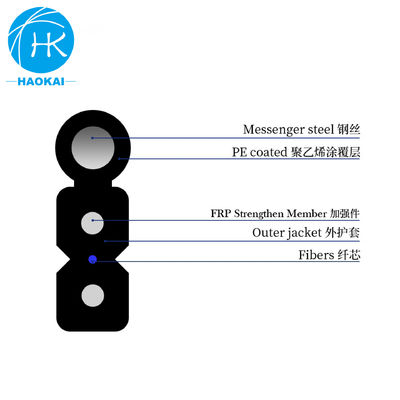 FTTH 8figure Self Supporting Outdoor Drop Fiber Optical Cable Hitam Dengan Kawat Baja