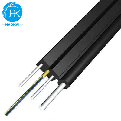 2core 6core FTTH Drop Cable Flat Fiber Optic Cable Dengan Aramid Central Tube Steel Wire