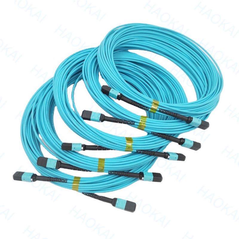 Kompak MPO / MTP Fiber Optic Patch Cord OM3 Kabel Fiber Optic Patch