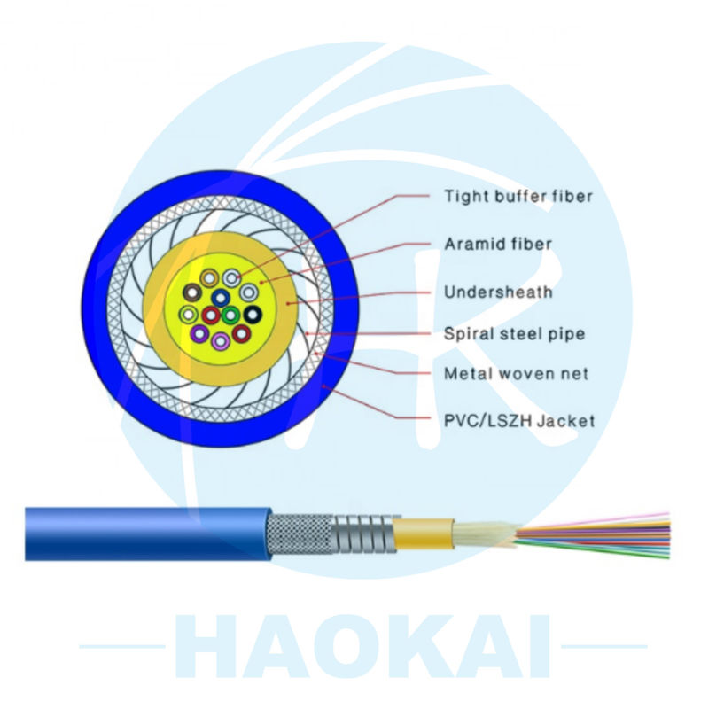 GJFXH Simplex Armored Indoor Drop Fiber Cable G657A2 1core Dengan Kevlar Yarn