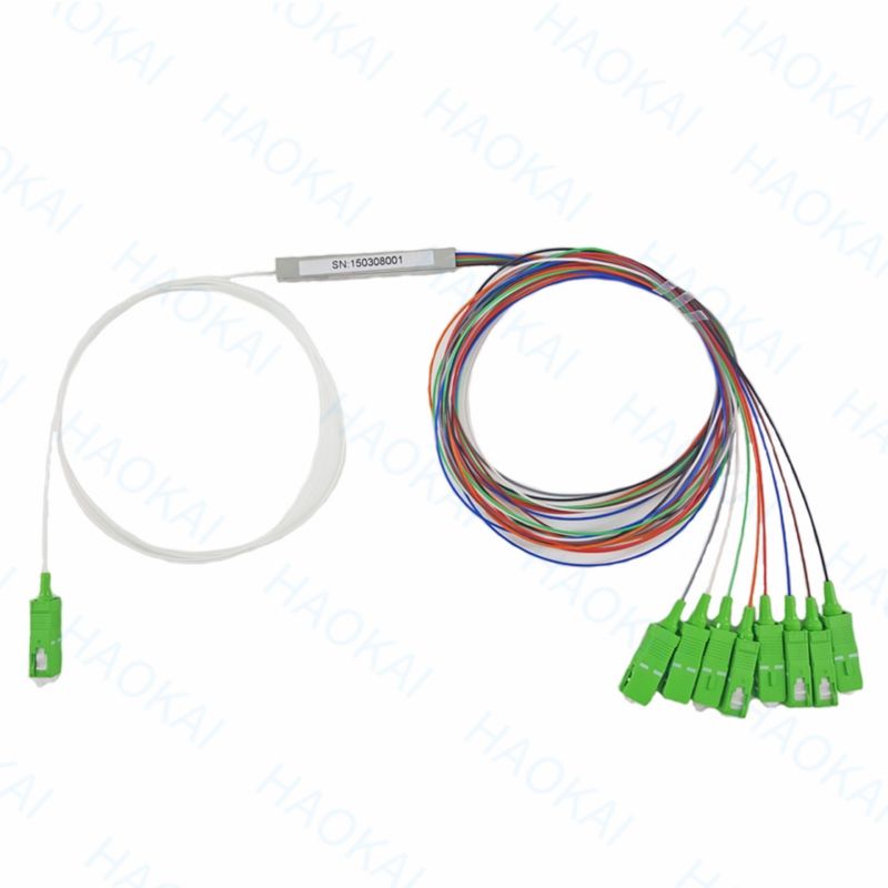 FTTH 1x4 1x8 Fiber PLC Splitter Mini Steel Tube Dengan Konektor SC APC