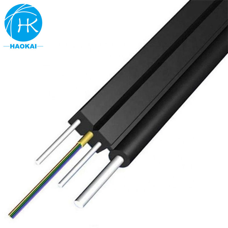 2core 6core FTTH Drop Cable Flat Fiber Optic Cable Dengan Aramid Central Tube Steel Wire