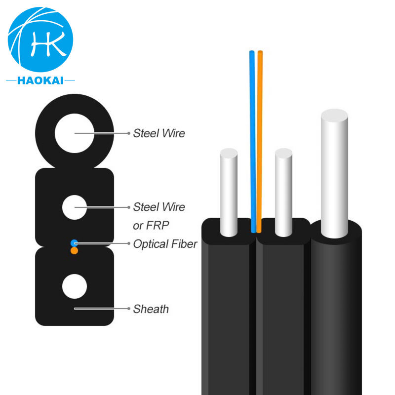 Kabel Serat Optik Udara FTTH Kabel Serat Drop Luar 2 Inti Dengan LSZH Warna Hitam
