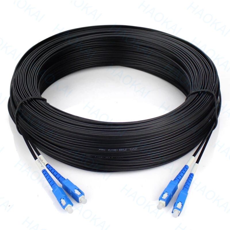 Outdoor FTTH Patch Cord 2core Steel Wire Drop Fiber Optical Cable 2SC-2SC Konektor